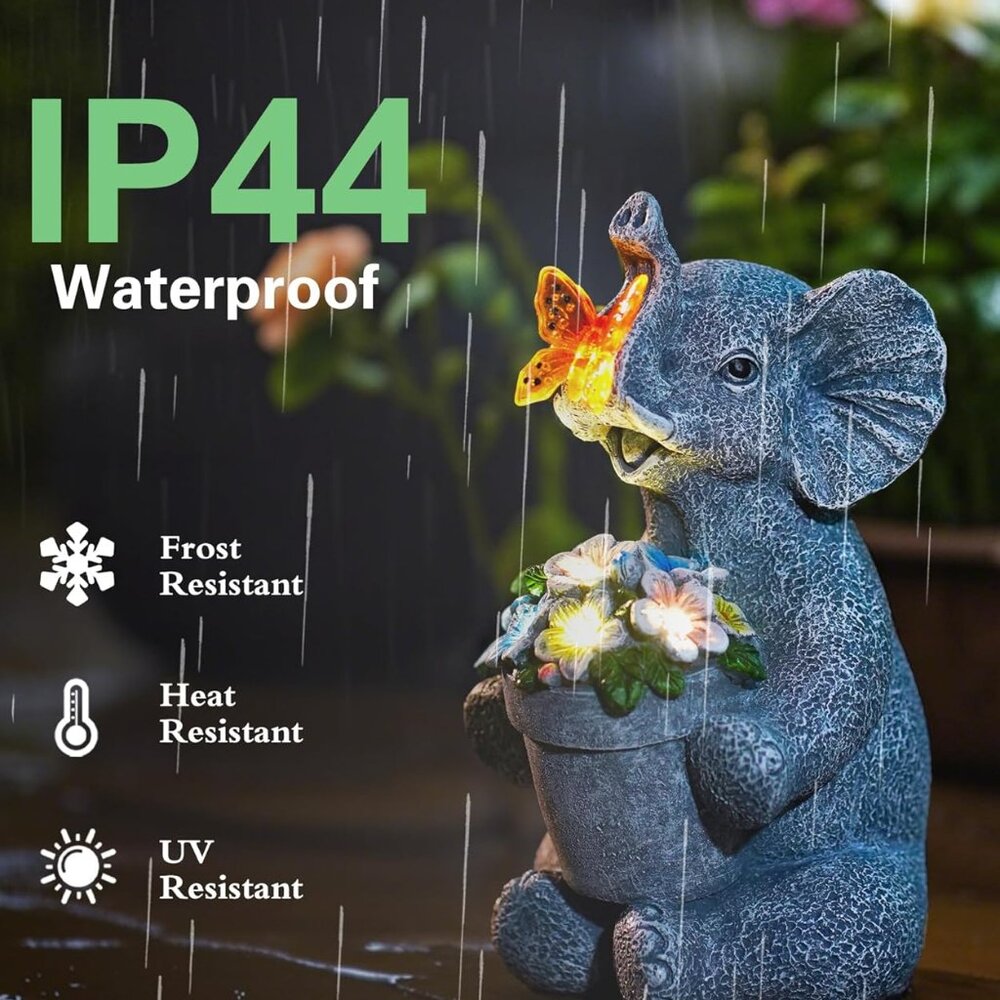 Solar Elephant Statue For Garden Decor: Outside Sculpture For Porch Patio House View 6